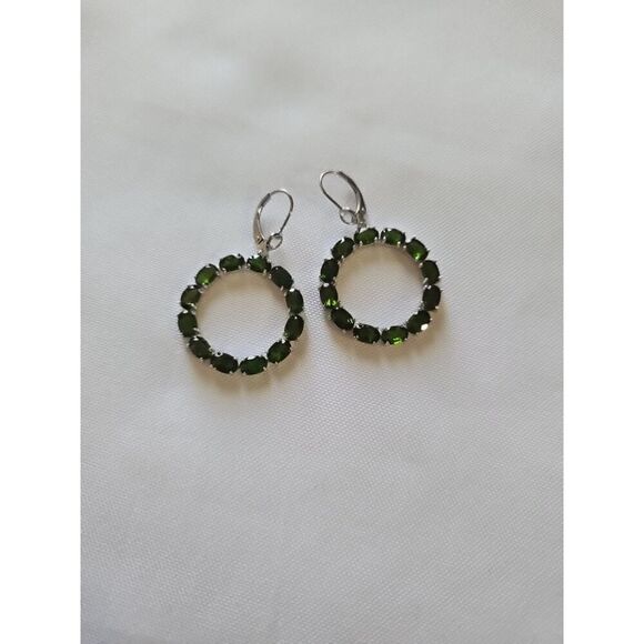 JTV Jewelry - JTV Chrome Diopside White Topaz Earrings 11ct Rhodium over Silver Dangle Circle